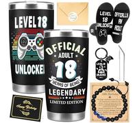 GalaVee 18th Birthday Gifts for Boys, Includes 20 oz Tumbler, Socks, Keychain, Card, Bracelet, Retro Game Console Theme, Fun Present Ideas for 18 Year Old Boy, Son, Grandson, Nephew, or Friend