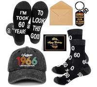 GalaVee 60th Birthday Gifts for Men, Vintage 1966 Baseball Cap, Funny Socks, Keychain, Greeting Card, Unusual 60th Birthday Gifts for Him, Gift for Dad or Grandad