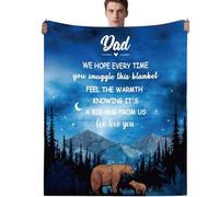 GalaVee Dad Gift Blanket from Daughter and Son, Deep Blue Flannel Fleece Throw with Bear and Forest Design, 60x50 Inches, Soft Cozy Bed Sofa Blanket, Father’s Birthday Day Gift for Dad