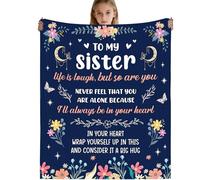 GalaVee Sister Gifts, To My Sister Throw Blanket - Deep Blue Flannel Fleece, Moon, Stars, Butterfly Design, 60x50 Inches, Inspirational Gift for Sisters, Soft & Warm Home Decor for Bed, Couch, Sofa