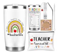 GalaVee Teacher Gifts for Women, Thank You Present Set with 20oz Tumbler Makeup Bag Bracelet Bookmark, Back to School Teacher Appreciation Gifts from Students