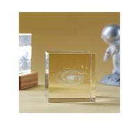 (Galaxy, 4x4x4cm) 3D Moon Solar Galaxy System Model Paperweight - Laser Etched Crystal Glass Cube, LED Night Light, Desktop Room Decor, Creative Gifts