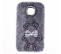 Galaxy A3 2016 Case,Fluffy Fur Plush Case for Girls Bear Faux Fur Galaxy A3 2016 Case Shockproof Back Bumper Silicon Soft Fluffy Furry Chic Bling Diamond Bowknot Case for Samsung A3 2016,Grey Bear