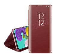 Galaxy A51 Case Smart Clear View Window Metal Electroplate Plating Stand PC Mirror Flip Folio Case 360 Degree Full Body Shockproof Cover for Samsung Galaxy A51 (ROSE GOLD)