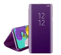 Galaxy A51 Case Smart Clear View Window Metal Electroplate Plating Stand PC Mirror Flip Folio Case 360 Degree Full Body Shockproof Cover for Samsung Galaxy A51 (PURPLE)