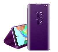 Galaxy A71 Case Smart Clear View Window Metal Electroplate Plating Stand PC Mirror Flip Folio Case 360 Degree Full Body Shockproof Cover for Samsung Galaxy A71 (PURPLE)