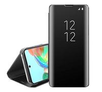 Galaxy A71 Case Smart Clear View Window Metal Electroplate Plating Stand PC Mirror Flip Folio Case 360 Degree Full Body Shockproof Cover for Samsung Galaxy A71 (BLACK)