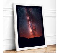 Galaxy Above the Mountains Minimalist Framed Wall Art Print A2 (59.4×42cm) White, Wall Decor for Living Room, Bedroom, Office & Home, Ready to Hang, Art Gift