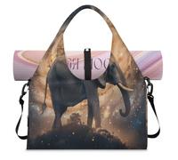 Galaxy African Elephant Sports Duffle Bag with Shoe Compartment Weekend Overnight Bags Tote Cabin Luggage Bag for Gym Yoga Travel