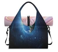 Galaxy and Sun Earth Sports Duffle Bag with Shoe Compartment Earth Print Weekend Overnight Bags Tote Cabin Luggage Bag for Gym Yoga Travel