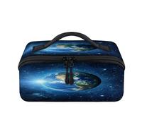 Galaxy and Sun Earth Travel Makeup Bag Portable Earth Print Waterproof Pouch Open Flat Toiletry Bags Toiletries Cosmetics Traveling Organizer for Women Men