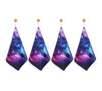Galaxy And Wolf Hand Towels Absorbent Microfiber Cleaning Cloths with Hanging Loop