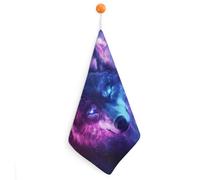 Galaxy And Wolf Hand Towels Absorbent Microfiber Cleaning Cloths with Hanging Loop