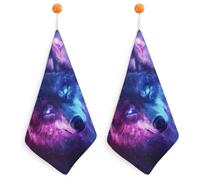 Galaxy And Wolf Hand Towels Absorbent Microfiber Cleaning Cloths with Hanging Loop