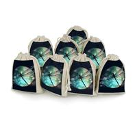 Galaxy Animal Dragonfly Bunches Pocket Cotton And Hemp with Drawstring 8 Pieces Reusable Gift Bags Jewelry Pouch for Wedding DIY Craft Party (4.9 X 6.7 Inch)
