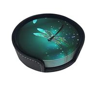 Galaxy Animal Dragonfly Coaster,6 Pcs Leather Coasters, for Drinks Absorbent with Storage Box