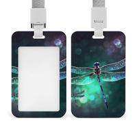 Galaxy Animal Dragonfly ID Badge Holder with Lanyard - Hard Plastic ID Card Holder Waterproof Name Tag Holders, Heavy Duty Badge Reel Vertical Card Protector for Office Nurse Teacher