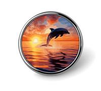 Galaxy Animal Dragonfly Lapel Pin Fashion Brooch Pin Cute Button Badges Round Button Pins Enamel Pins Metal Pinback for Hat Shirt Clothing Bags Decoration, Sunset Dolphin, Circular