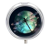 Galaxy Animal Dragonfly Pill Box Round Portable Small Pill Case Waterproof Travel Pill Box Organizer for Pocket Purse and Daily Convenience