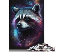 Galaxy Animal Raccoon Jigsaw Puzzle 500 Pieces Adult Puzzle Creative Wood Jigsaw Games Educational Toys Home Decoration 500pcs (52x38cm)