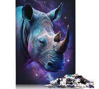 Galaxy Animal Rhino Puzzle Premium 100% Recycled Board Paper Rectangular Jigsaw Puzzle for Adults Teen Unique Gift 1000pcs (75x50cm)