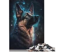 Galaxy Art German Shepherd Wooden Jigsaw Puzzles for Adults, 500 Piece Puzzle Educational Games Jigsaw Puzzle Gifts for Christmas Birthday 500pcs (52x38cm)
