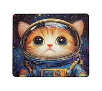 Galaxy Astronaut Cat Mouse Pad, Vibrant Colorful Cat in Space Design, Artistic Non-Slip Gaming Mousepad for Home and Office Use Square 8x10 Inch