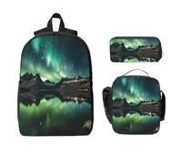 Galaxy Aurora Backpack Set for Girls Boys with Lunch Bag Pencil Case Northern Light 3 Pieces School Bags Insulated Lunchbox Gifts for Women Men