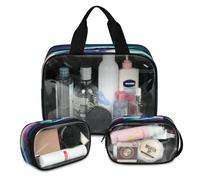 Galaxy Aurora Polar Bear Travel Makeup Bag for Women Men, Translucent Cosmetic Bags 3 Pcs Large Shower Wash Pouch Toiletry Cosmetic Toiletries Organizer