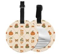 Galaxy Autumn Round Luggage Tag 4PCS Fall Pumpkin PU Leather Travel Bag Tag ID Labels Name Card Holder wtih Buckle for Luggage Suitcase Backpacks