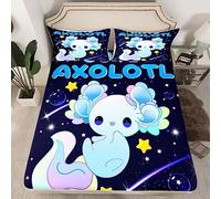 Galaxy Axolotl Bed Sheet Set Cute Axolotl Bedding Set for Kids Cartoon Salamander Fitted Sheet Blue Axolotl Bed Cover Sealife Bed Set Double