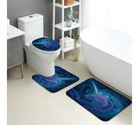 Galaxy Bathroom Mat Sets 3 Piece, Abstract Cosmic Space Design Absorbent Non Slip Toilet Rugs U Shaped Washable, Starry Night Quick Dry Memory Foam Bathroom Rug Set
