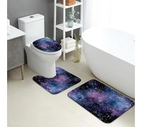 Galaxy Bathroom Mat Sets 3 Piece, Cosmic Starry Sky Absorbent Non Slip Toilet Rugs U Shaped Washable, Space Theme Quick Dry Flannel Bathroom Rug Set