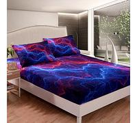 Galaxy Bed Sheet Set Outer Lightning Blue Red Fitted Sheet & Pillow Sham Set for Kids Boys Girls So Cool Universe Summer Storm Bringing Thunder 2Pcs Single Size,No Flat Sheet