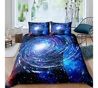 Galaxy Bedding Set Outer Space Duvet Cover for Kids Children Teens Milky Way Universe Planet Comforter Cover Bedding & Linen Blue 2Pcs Single Size,Zipper