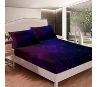 Galaxy Bedding Set Universe Nebula Bed Sheets for Kids Boys Girls Cosmos Starry Sky Night Star Decor Bed Sheet Set Outer Style Fitted Sheet Bedroom Collection 2Pcs Single Size