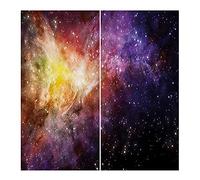 Galaxy Blackout Curtain, Nebula Gas Cloud Image Vivid Starfield Cloud Starry Deep Outer Space Print, Sound Absorbing Blackout Curtains for Dining Room/Party Decor, W72 x L72 Inch Black Purple Yellow