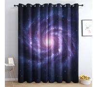 Galaxy Blackout Curtains for Bedroom - Purple Starry Sky Outer Space Milky Way Living Room Curtains 90x90 Eyelet - Soft Thermal Insulated Patterned Drapes for Windows - 2 Panels