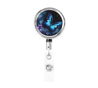 Galaxy Blue Butterfly Badge Reels Retractable Badge Holder with Alligator Clip Cute Nurse Telescopic Badge Clip Name ID Card Holders for Office Worker Doctor Nurse Key Holder