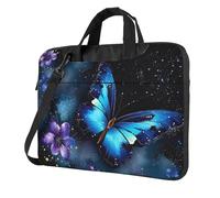 Galaxy Blue Butterfly Laptop Bag for Women Men 15.6" Computer Sleeve Business Travel Briefcase Messenger Bag, Black, 14 inch