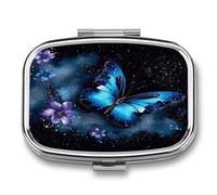 Galaxy Blue Butterfly Pill Box Medicine Pill Organizer Small Pill Case Travel Pill Container Portable Pill Case for Pocket 2 Compartment Pill Holder Pill Boxes for Travel