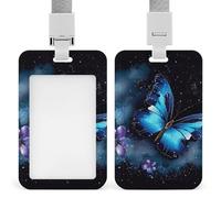 Galaxy Blue Butterfly Retractable ID Badge Holder with Lanyard - Vertical Badge Reel,Keychain Clip,Name Tag Id Card Holder Protector for Nurse Officer Teacher Security Staff Women Men