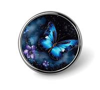 Galaxy Blue Butterfly Round Lapel Pins for Men Women Metal Button Pin Fashion Personalized Brooch Pins for Men Suits Cute Brooch Badge for Backpack Clothing Hat Bag Decoration