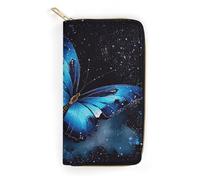 Galaxy Blue Butterfly Slim Thin Credit Card Wallet, PU Leather Bifold Cash Wallet, Zipper Coin Pocket Id Window Wallet Storage Bag Wallet Coin Purse Pouch Change Holder Small with Zipper for Men And W