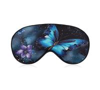 Galaxy Blue Butterfly Travel Eye Mask Blackout Eye Mask for Sleeping Airplane Eyemask with Adjustable Strap Sleep Masks for Women Men Soft Night Blindfold Eyemask