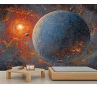 Galaxy Blue Planet Mural, Cosmos Space Wallpaper Murals, Solar System Wallpaper Bedroom for Office Living Room Bedroom Sofa TV Background Large Wall Mural Poster 100 X 70 cm