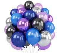 Galaxy Blue Purple Balloons - 12 Inch Outer Space Party Decorations with Metallic Black Silver Balloons for Kids Boys Astronaut Space Birthday Party Decoration