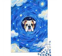 Galaxy Bulldog 1000 Pieces Consistent Piece Size Starry Dog Art Family Puzzle Quiet Time Activity Family Bonding Activity Multi-age Suitable 38x26cm/1000pcs