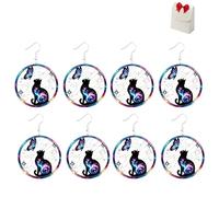 Galaxy Cat & Butterfly Earrings,Acrylic Cat & Butterfly Dangle Earrings,Lightweight Cosmic Ca-ts Dangle Jewelry,With Rainbow Galaxy Circle,Colorful Statement Earring for Daily Wear (4pair)