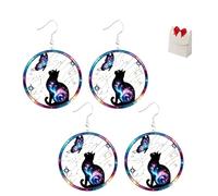 Galaxy Cat & Butterfly Earrings,Acrylic Cat & Butterfly Dangle Earrings,Lightweight Cosmic Ca-ts Dangle Jewelry,With Rainbow Galaxy Circle,Colorful Statement Earring for Daily Wear (2pair)